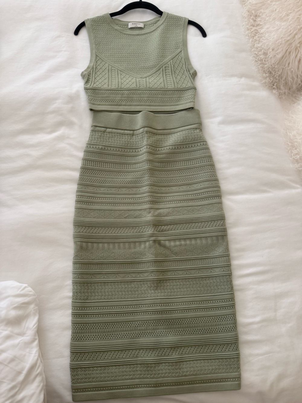 Babaton Sage Pointelle Knit Crop Tank Top